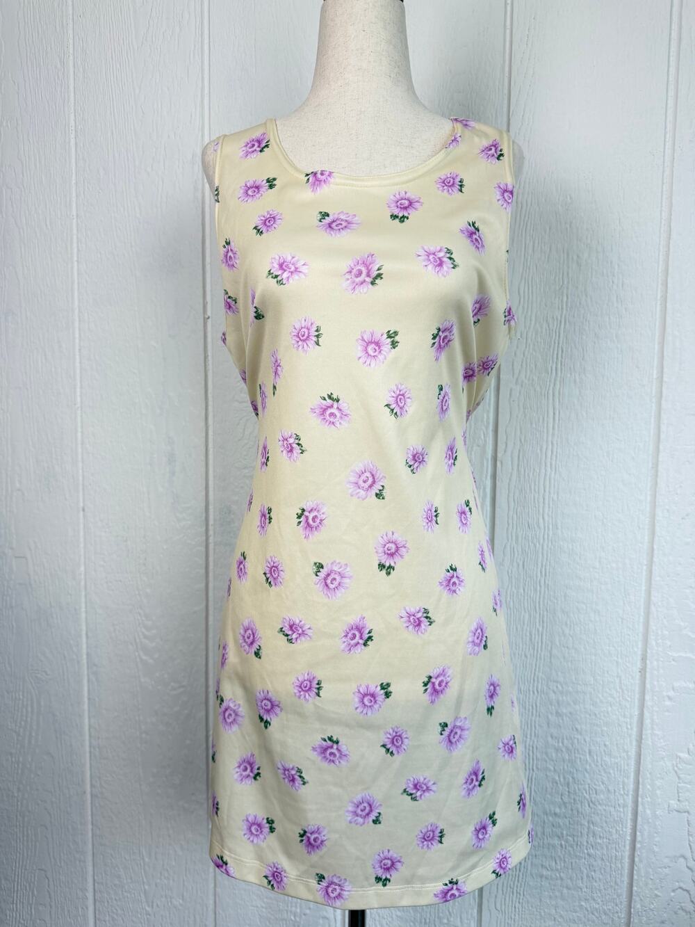SWAT Ditsy Floral Mini Dress Cream Purple Tie Back 90s Y2K Cottagecore